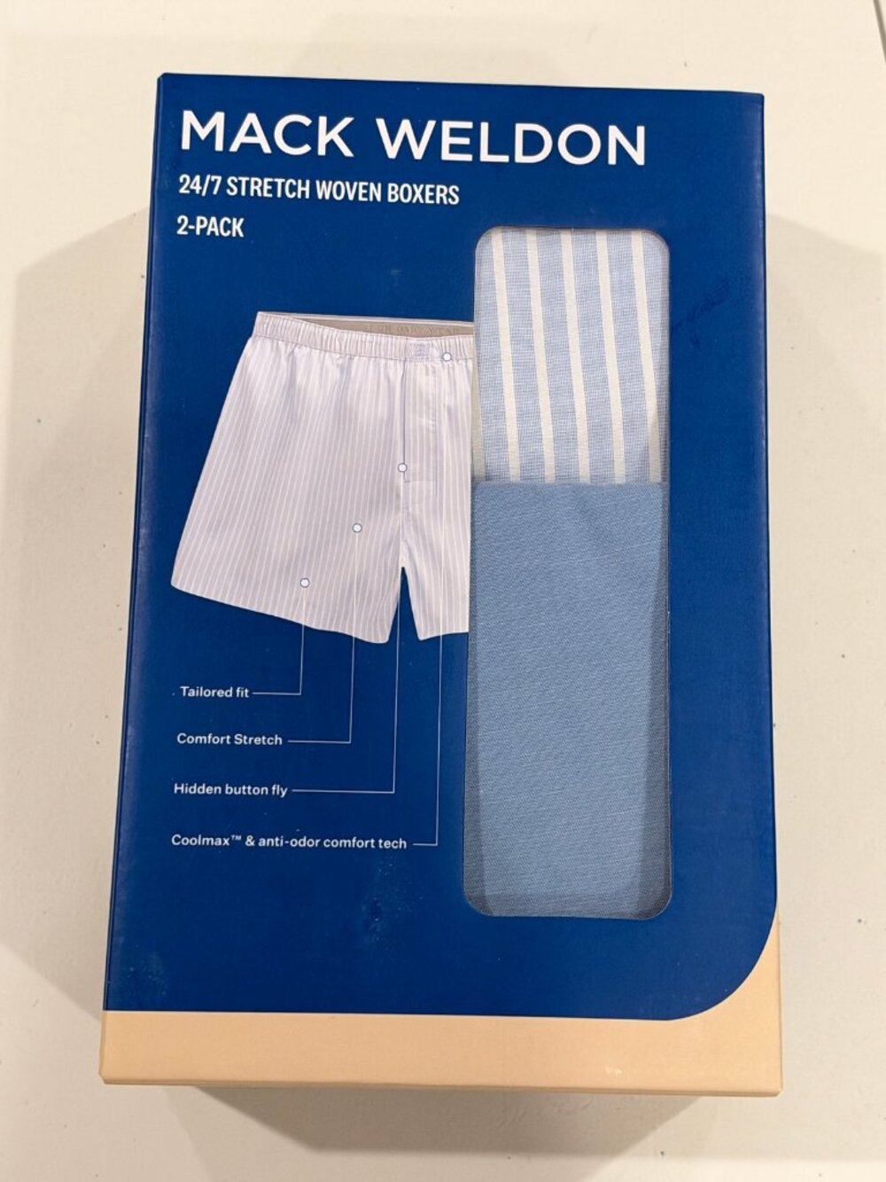 Mack Weldon Boxers Mens M Blue 2 Pack 24 7 Stretch Woven Coolmax Striped $59